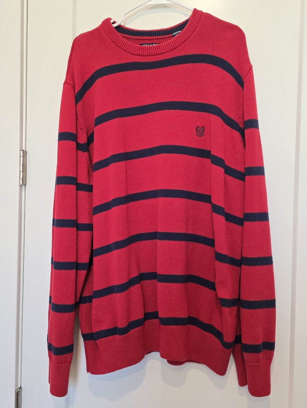 Chaps Red & Navy Stripe Crewneck Sweater 100% Cotton 2xl Tall Mens